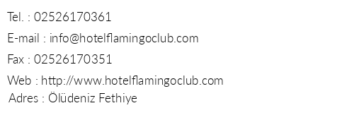 Flamingo Hotel ldeniz telefon numaralar, faks, e-mail, posta adresi ve iletiim bilgileri